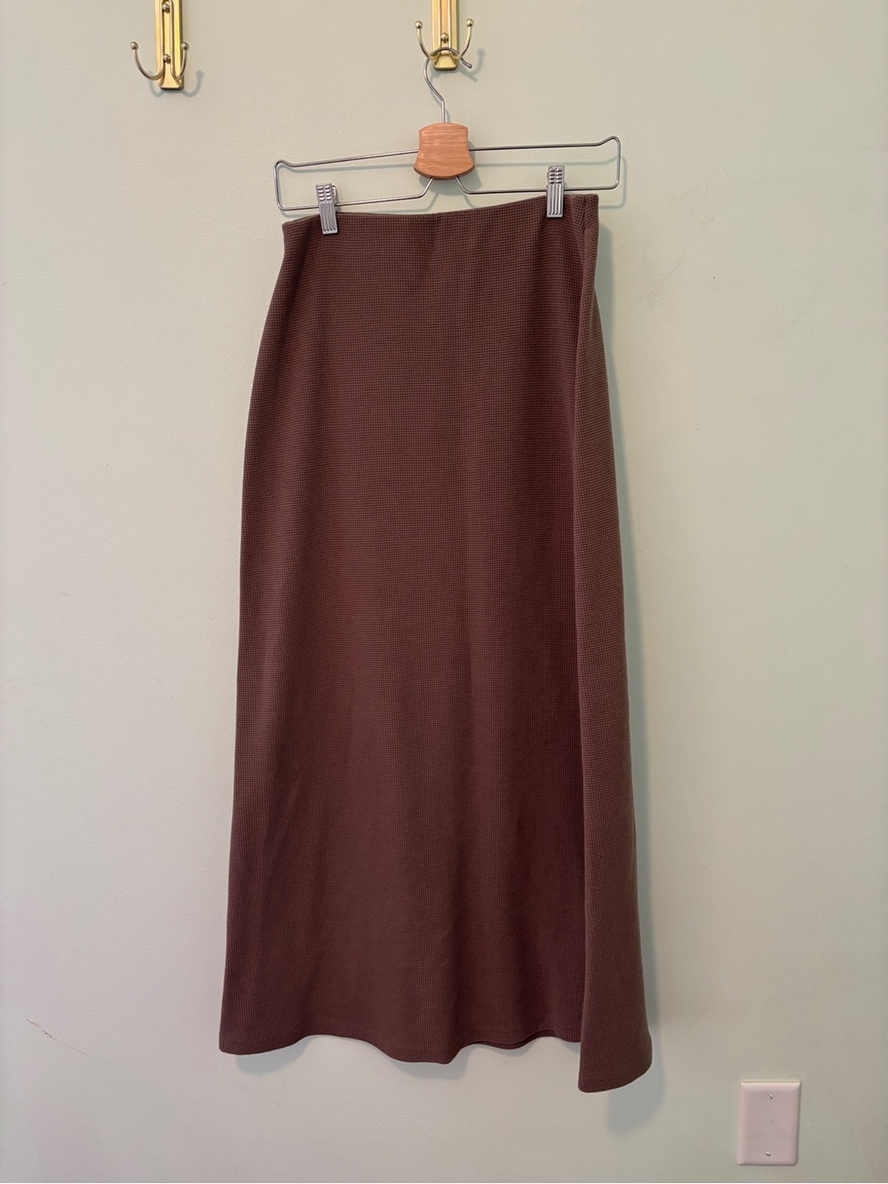 Maxi Skirt in taupe full length fares waffle cotton modest